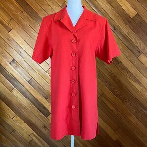 Vintage Red Button Front Linen Blend Shirt Dress